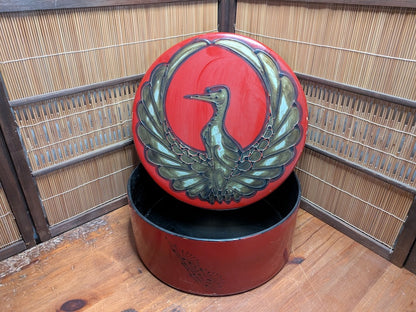 Rare Japanese Antique 1930s Bamboo Storage Box Kamon Crest Auction JP