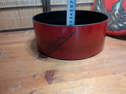 Rare Japanese Antique 1930s Bamboo Storage Box Kamon Crest Auction JP