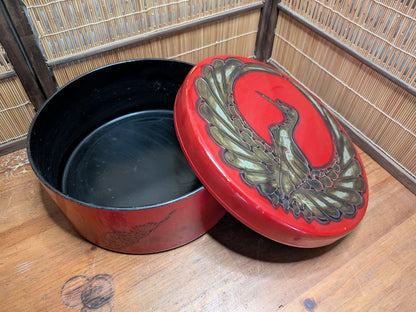 Rare Japanese Antique 1930s Bamboo Storage Box Kamon Crest Auction JP