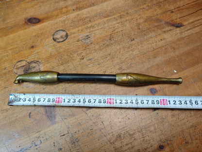 Rare Japanese Antique 1950s Kiseru Pipe Brass Bamboo Hand Engraved
