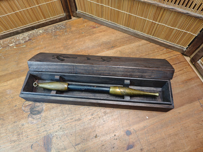 Rare Japanese Antique 1950s Kiseru Pipe Brass Bamboo Hand Engraved