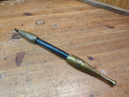 Rare Japanese Antique 1950s Kiseru Pipe Brass Bamboo Hand Engraved