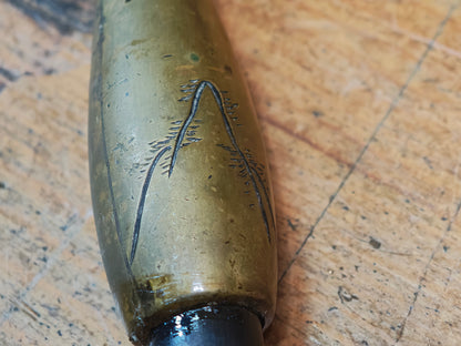 Rare Japanese Antique 1950s Kiseru Pipe Brass Bamboo Hand Engraved