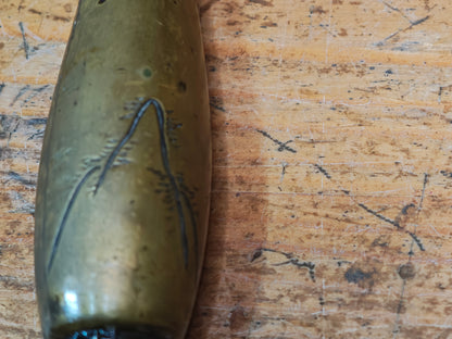 Rare Japanese Antique 1950s Kiseru Pipe Brass Bamboo Hand Engraved