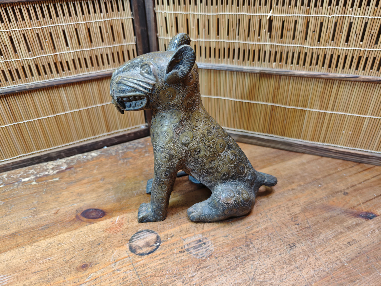 Authentic Benin Bronze Leopard Sculpture Vintage African Art JP Auction