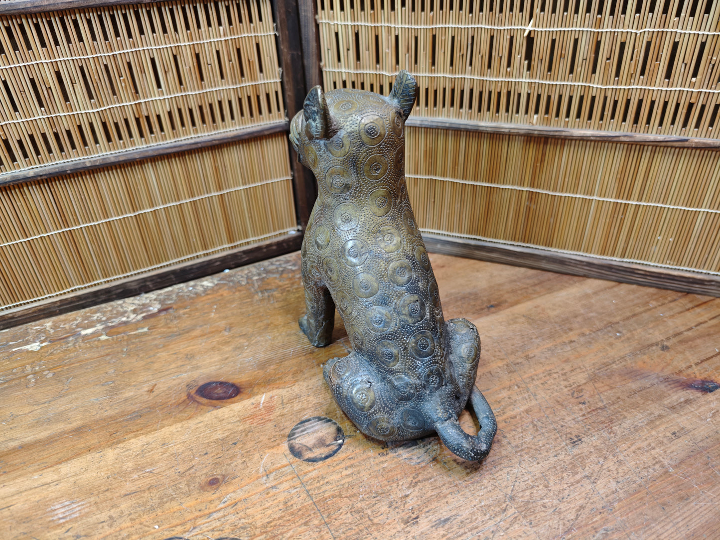 Authentic Benin Bronze Leopard Sculpture Vintage African Art JP Auction