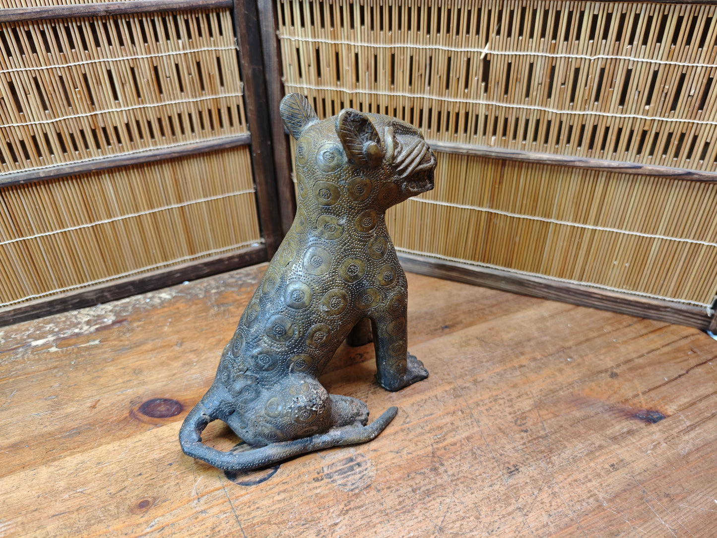 Authentic Benin Bronze Leopard Sculpture Vintage African Art JP Auction