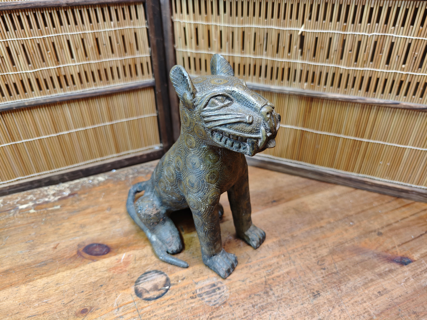Authentic Benin Bronze Leopard Sculpture Vintage African Art JP Auction