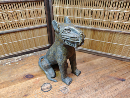 Authentic Benin Bronze Leopard Sculpture Vintage African Art JP Auction