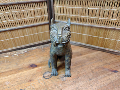 Authentic Benin Bronze Leopard Sculpture Vintage African Art JP Auction