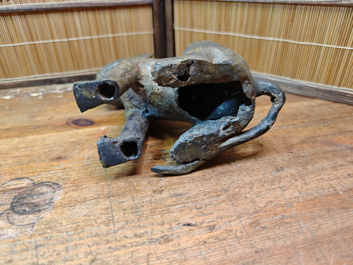 Authentic Benin Bronze Leopard Sculpture Vintage African Art JP Auction