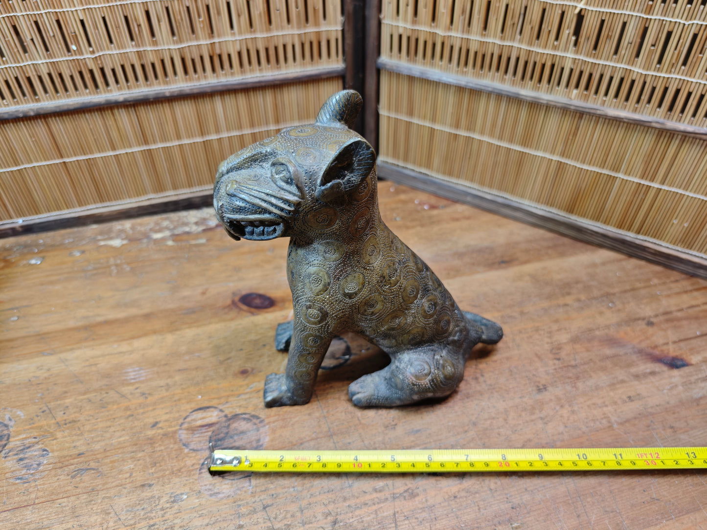 Authentic Benin Bronze Leopard Sculpture Vintage African Art JP Auction