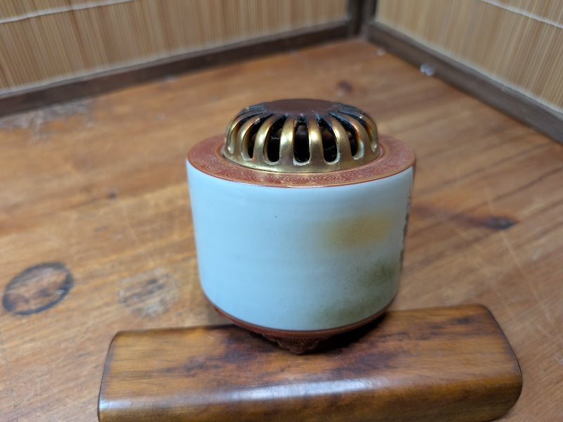 Antique Japanese Kutani Ware Incense Burner Meiji Bird Floral Decor