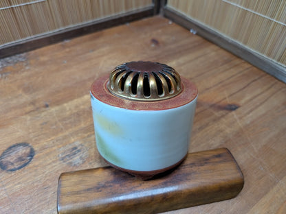 Antique Japanese Kutani Ware Incense Burner Meiji Bird Floral Decor