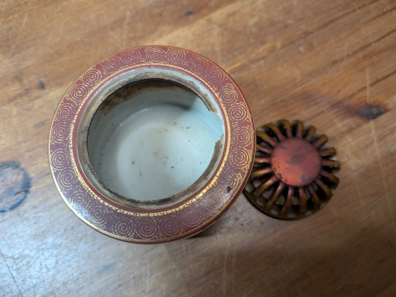 Antique Japanese Kutani Ware Incense Burner Meiji Bird Floral Decor