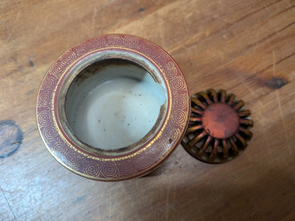 Antique Japanese Kutani Ware Incense Burner Meiji Bird Floral Decor