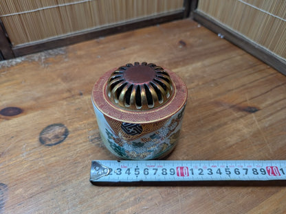 Antique Japanese Kutani Ware Incense Burner Meiji Bird Floral Decor