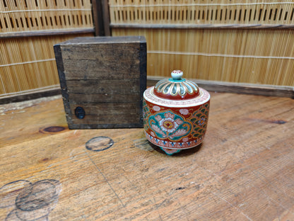 Rare Japanese Antique Kutani Ware Koro Incense Burner with Wooden Box
