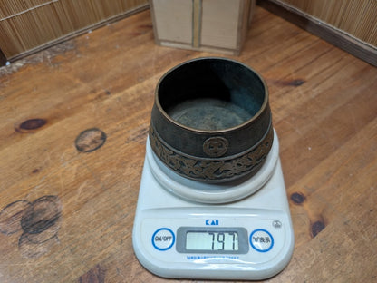Japanese Bronze Incense Burner Temple Offering Bowl with Crest & Waves Meiji–Showa Era