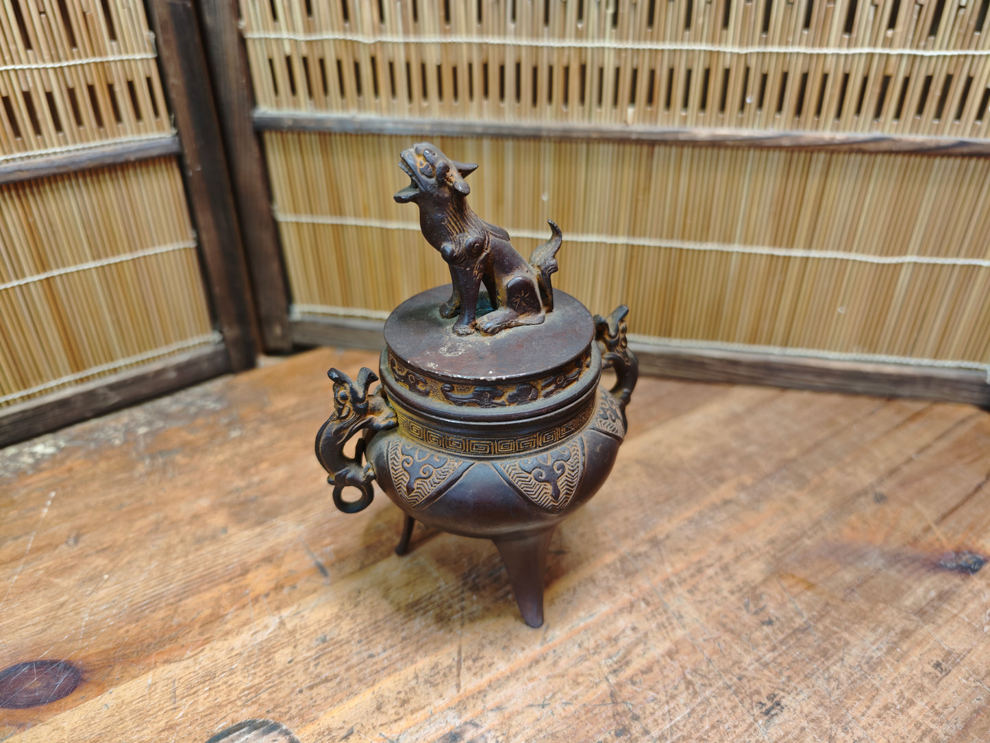 Japanese Bronze Koro Incense Burner Guardian Dog Lid Japan Auction