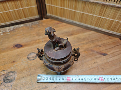 Japanese Bronze Koro Incense Burner Guardian Dog Lid Japan Auction
