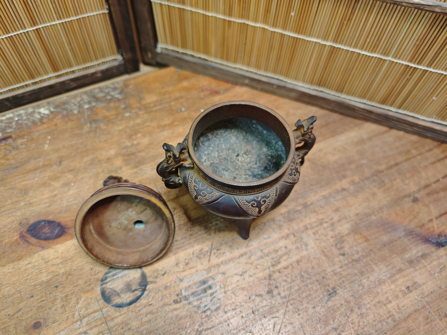 Japanese Bronze Koro Incense Burner Guardian Dog Lid Japan Auction
