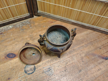 Japanese Bronze Koro Incense Burner Guardian Dog Lid Japan Auction