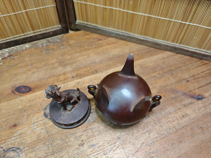 Japanese Bronze Koro Incense Burner Guardian Dog Lid Japan Auction