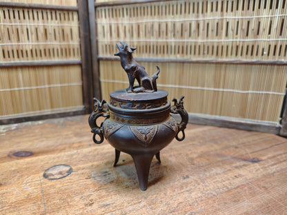 Japanese Bronze Koro Incense Burner Guardian Dog Lid Japan Auction