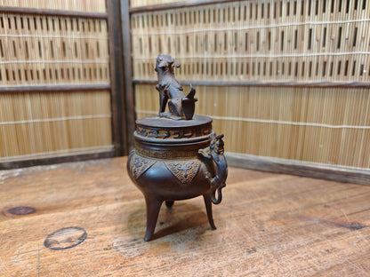 Japanese Bronze Koro Incense Burner Guardian Dog Lid Japan Auction