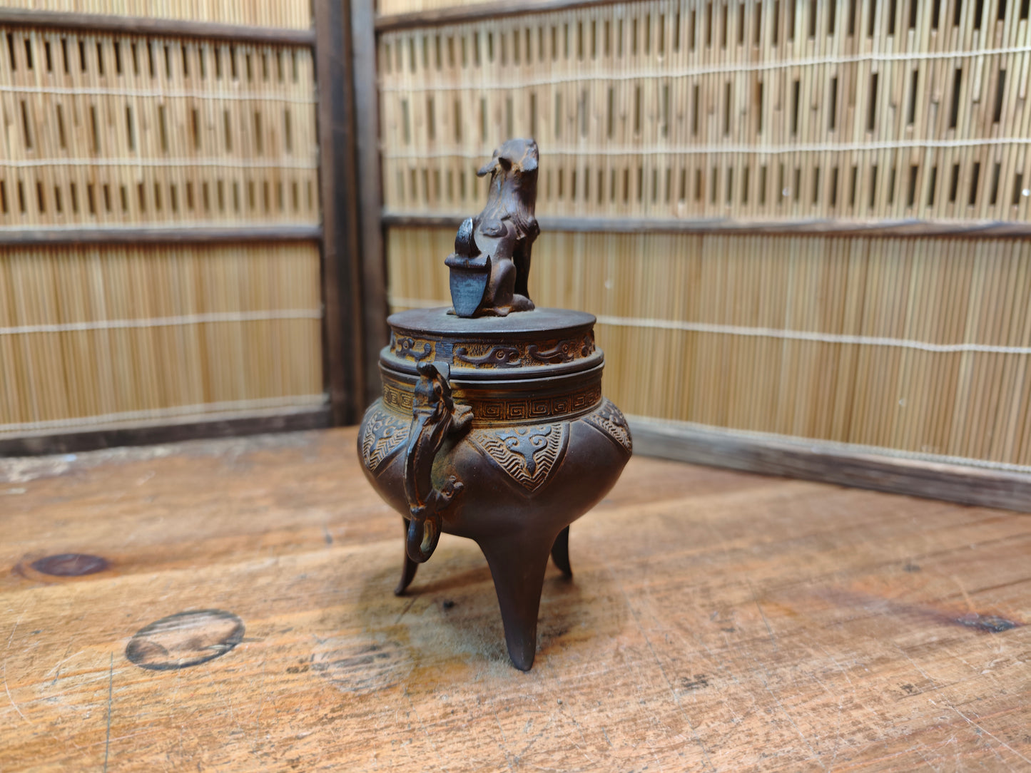 Japanese Bronze Koro Incense Burner Guardian Dog Lid Japan Auction