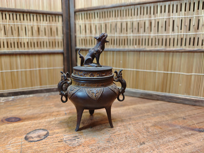 Japanese Bronze Koro Incense Burner Guardian Dog Lid Japan Auction