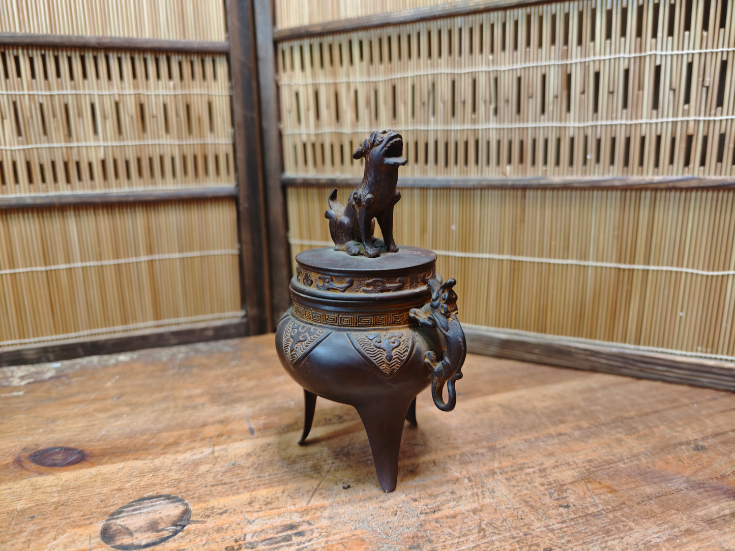 Japanese Bronze Koro Incense Burner Guardian Dog Lid Japan Auction