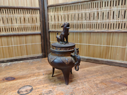 Japanese Bronze Koro Incense Burner Guardian Dog Lid Japan Auction