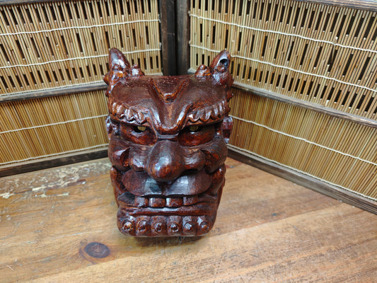 Rare Japanese Hannya Mask Hand-Carved Wood Demon Signed Noh Theater