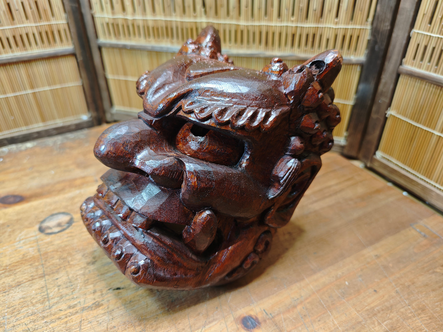 Rare Japanese Hannya Mask Hand-Carved Wood Demon Signed Noh Theater