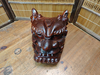 Rare Japanese Hannya Mask Hand-Carved Wood Demon Signed Noh Theater