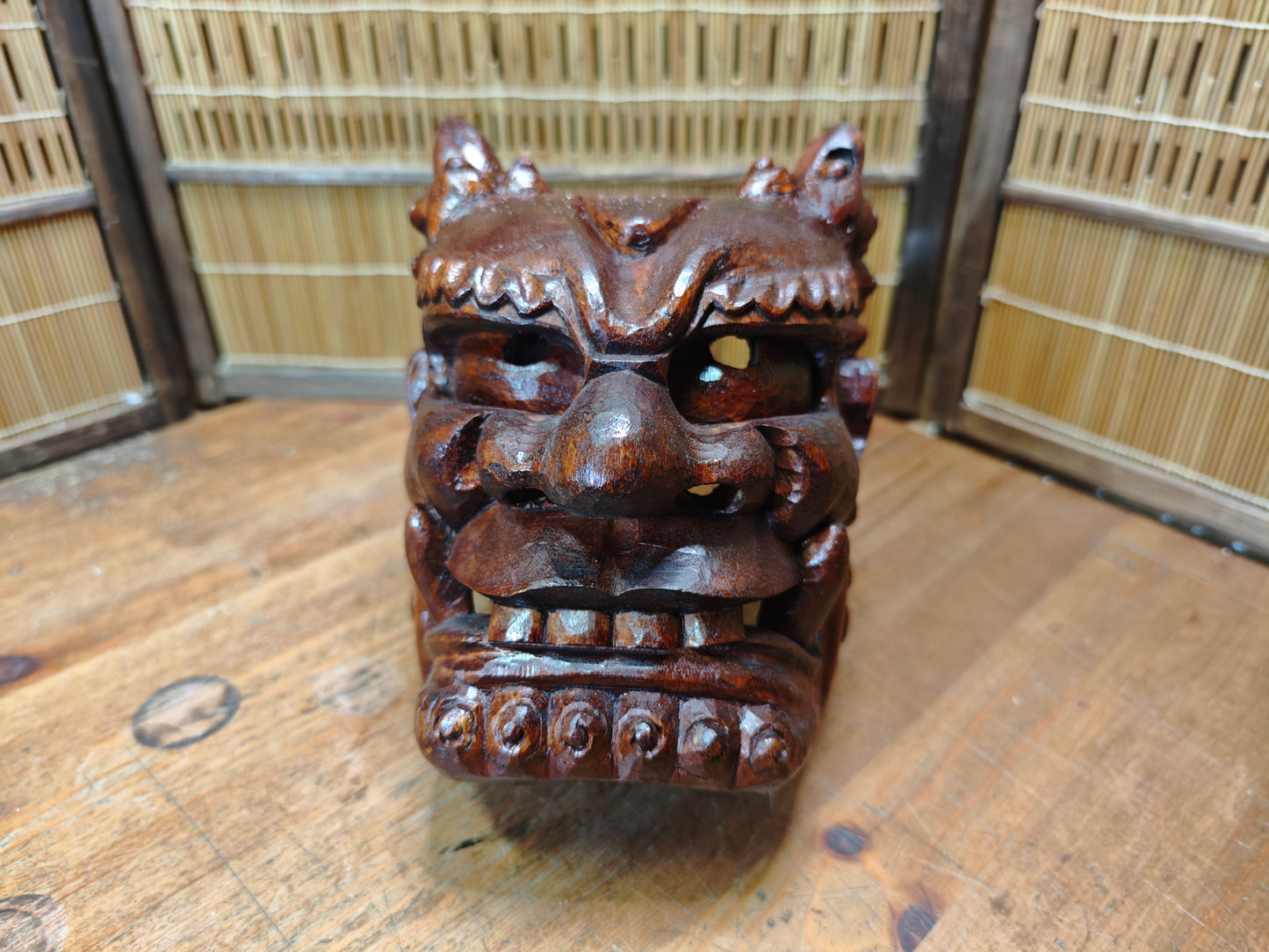 Rare Japanese Hannya Mask Hand-Carved Wood Demon Signed Noh Theater