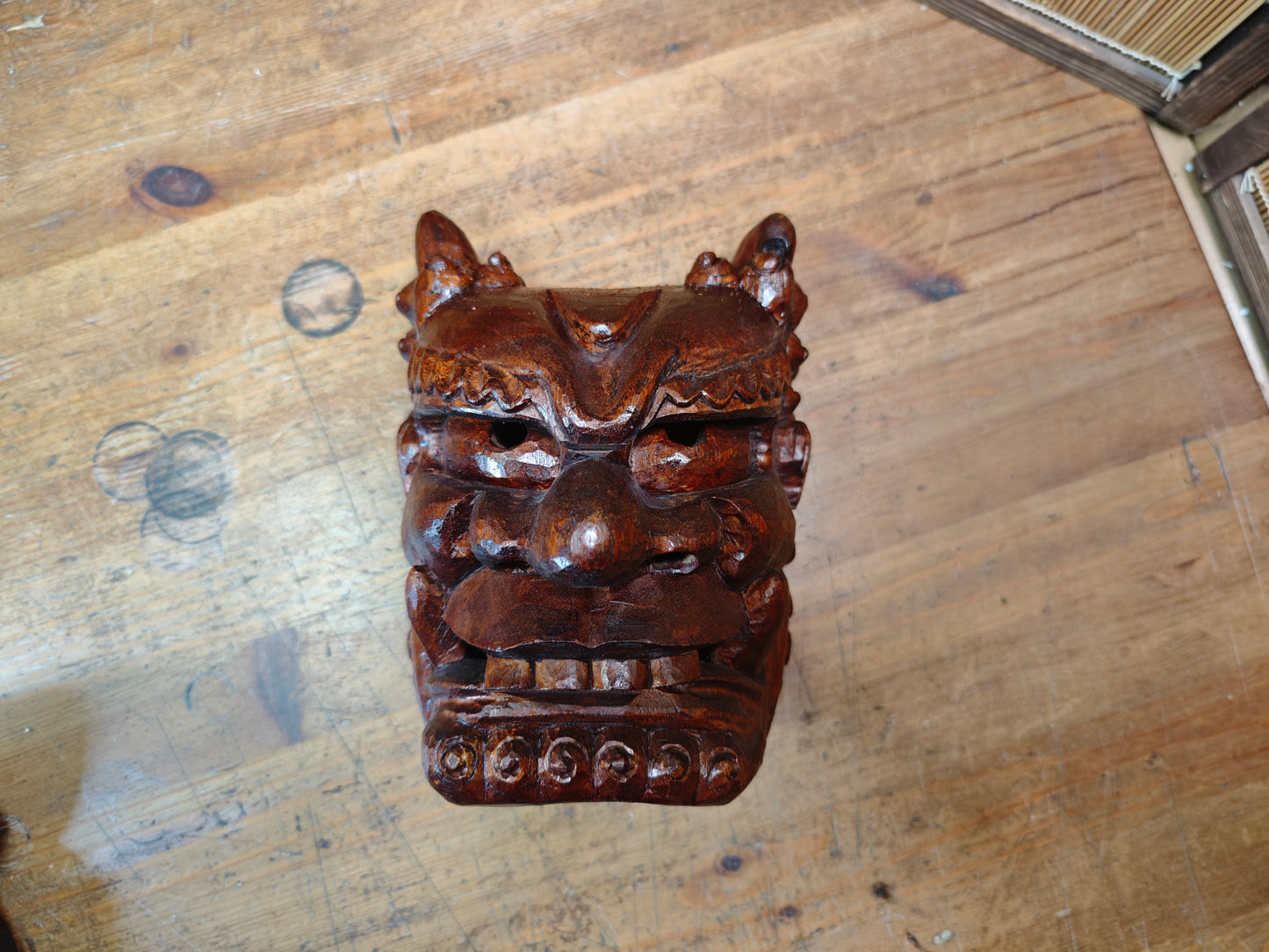 Rare Japanese Hannya Mask Hand-Carved Wood Demon Signed Noh Theater