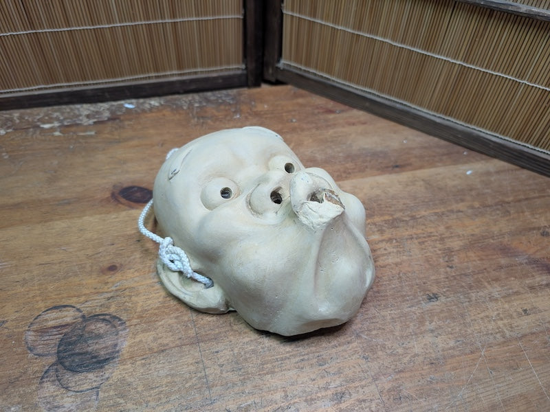 Rare Japanese Hyottoko Mask Vintage Pottery Noh Kagura Comic Spirit Auction JP