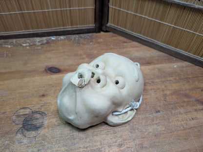 Rare Japanese Hyottoko Mask Vintage Pottery Noh Kagura Comic Spirit Auction JP