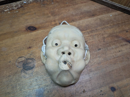 Rare Japanese Hyottoko Mask Vintage Pottery Noh Kagura Comic Spirit Auction JP