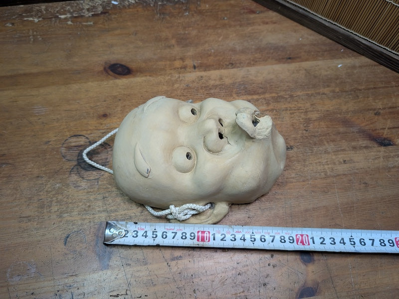 Rare Japanese Hyottoko Mask Vintage Pottery Noh Kagura Comic Spirit Auction JP
