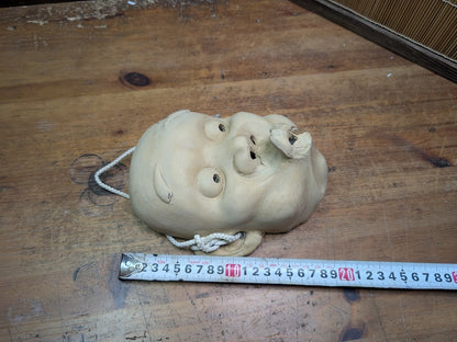 Rare Japanese Hyottoko Mask Vintage Pottery Noh Kagura Comic Spirit Auction JP