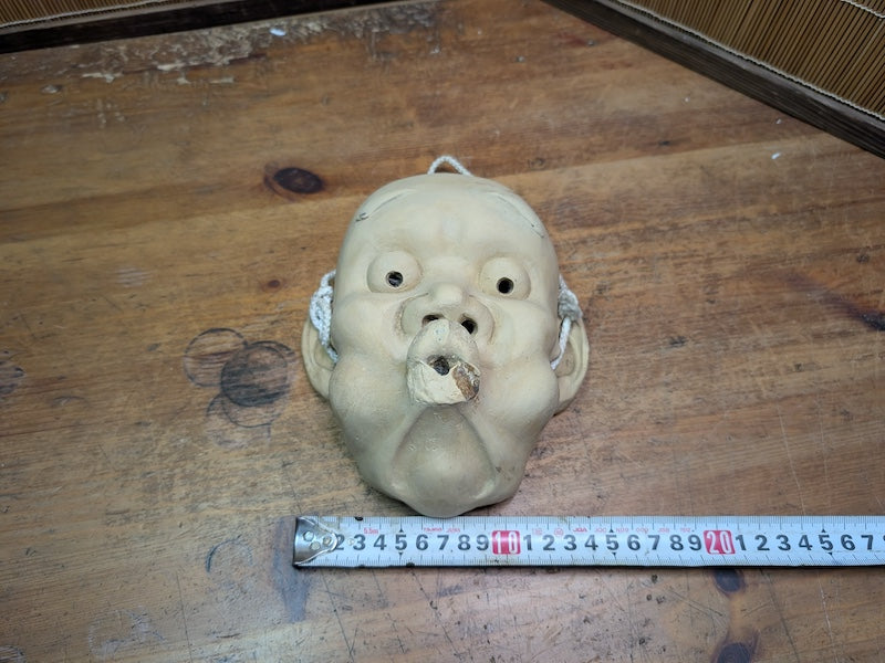 Rare Japanese Hyottoko Mask Vintage Pottery Noh Kagura Comic Spirit Auction JP