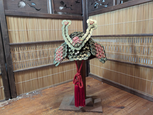 Rare Japanese Coin Kabuto Helmet Samurai Display on Wooden Stand