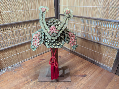 Rare Japanese Coin Kabuto Helmet Samurai Display on Wooden Stand