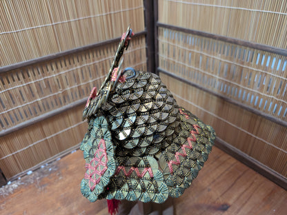Rare Japanese Coin Kabuto Helmet Samurai Display on Wooden Stand