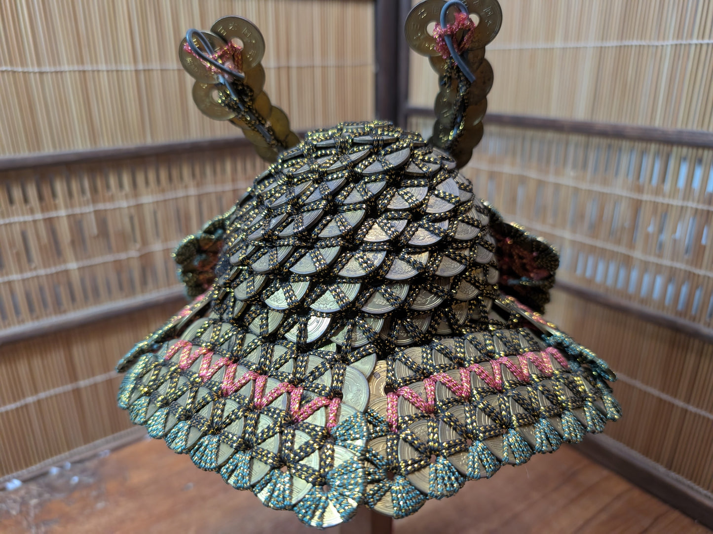 Rare Japanese Coin Kabuto Helmet Samurai Display on Wooden Stand
