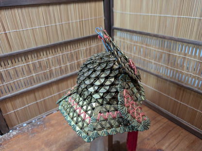 Rare Japanese Coin Kabuto Helmet Samurai Display on Wooden Stand